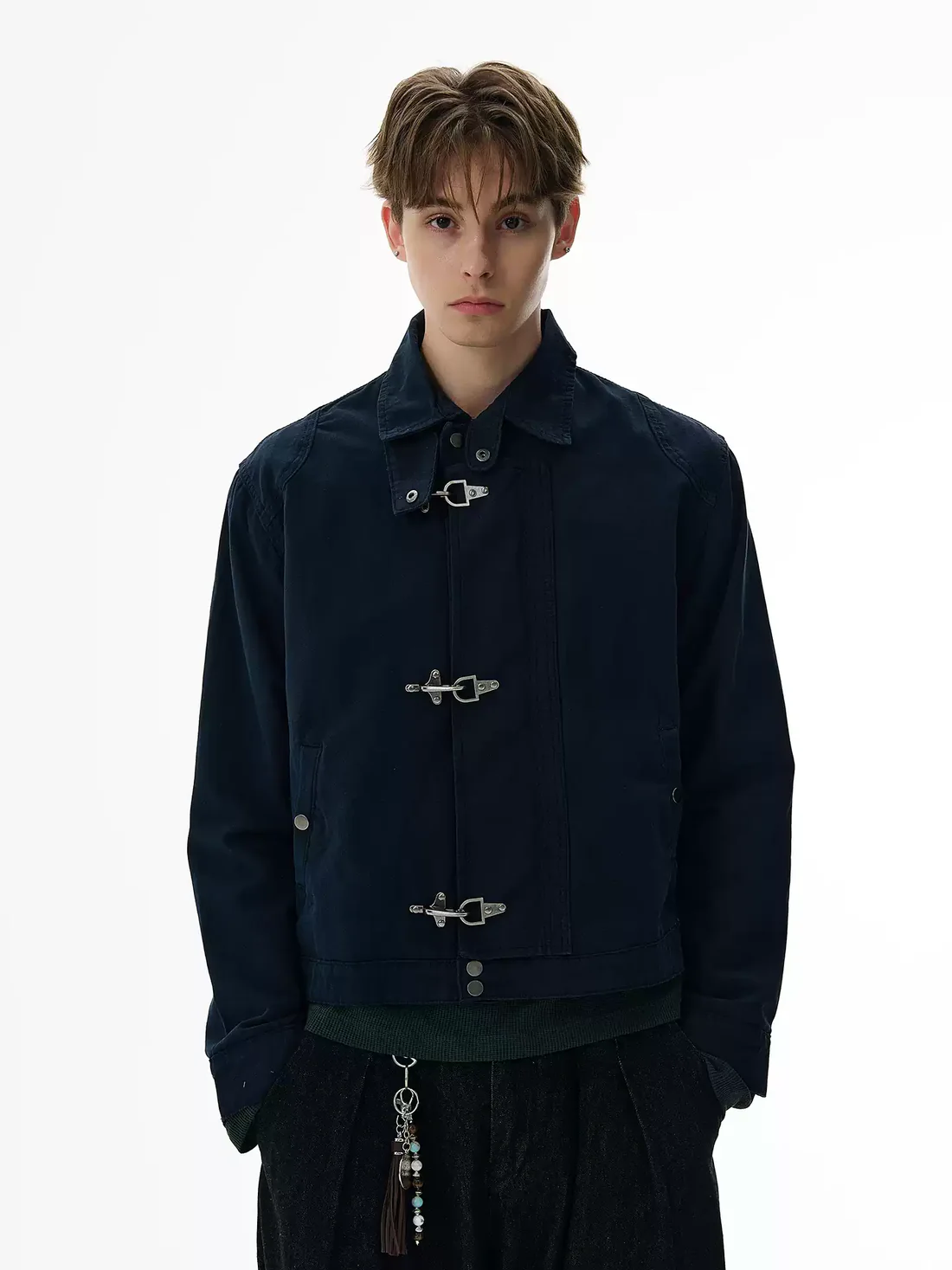 Fireman Clasp Mid-Crop High Collar Worker Jacket