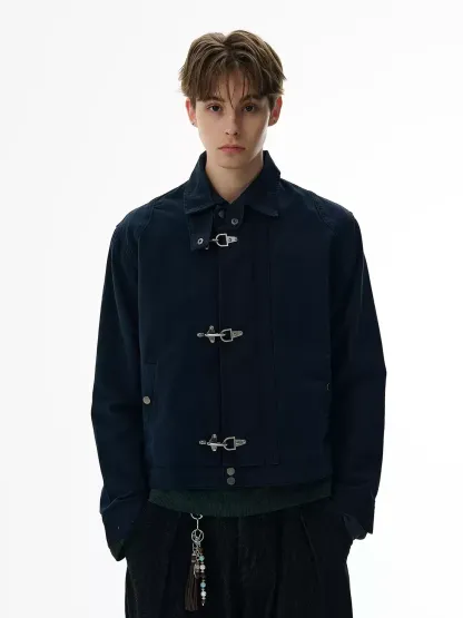 Fireman Clasp Mid-Crop High Collar Worker Jacket
