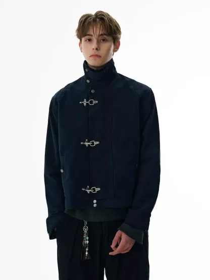 Fireman Clasp Mid-Crop High Collar Worker Jacket