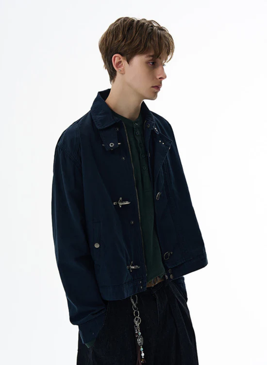 Fireman Clasp Mid-Crop High Collar Worker Jacket