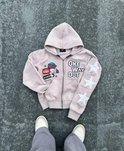 Streetwear Patched Zip-Up Hoodie