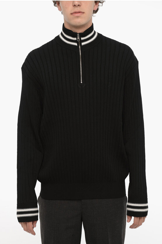 Ribbed Blouson Fit Half Zip Sweater