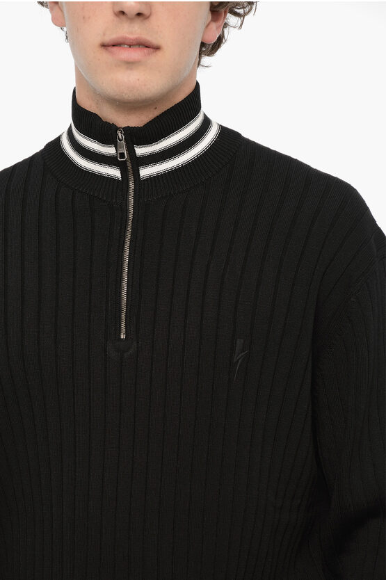 Ribbed Blouson Fit Half Zip Sweater