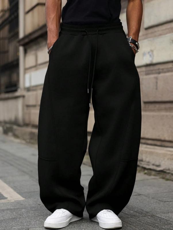 Unisex Drawstring Waist Winter Warm Straight Wide-Leg Loose Fit Jogger Pants with Pockets
