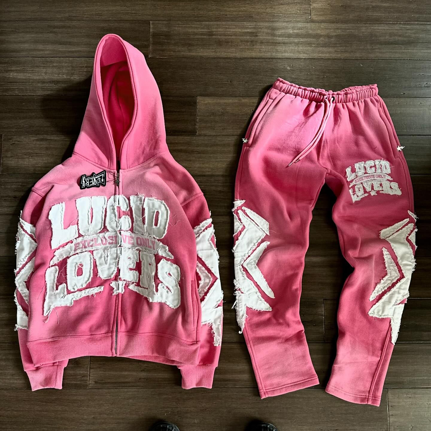 Personalized retro patch zipper hoodie set