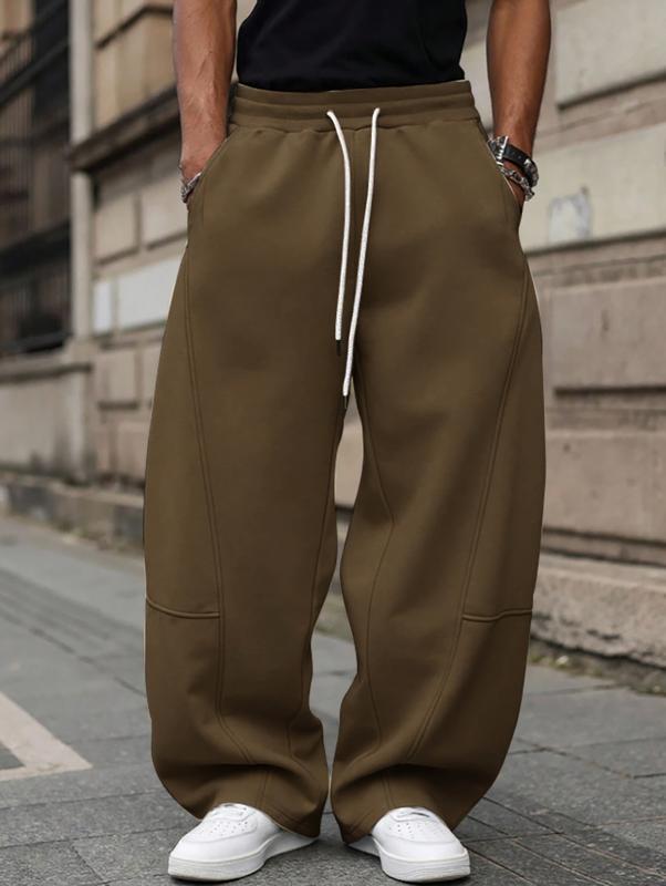 Unisex Drawstring Waist Winter Warm Straight Wide-Leg Loose Fit Jogger Pants with Pockets