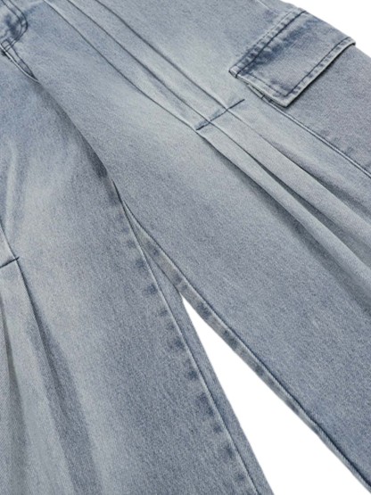 Side-Scarf Pleated Baggy Jeans