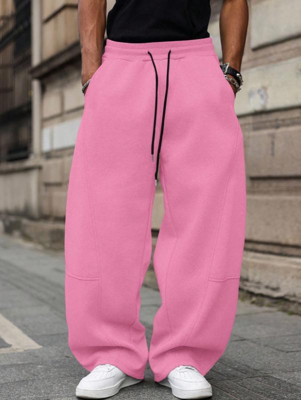 Unisex Drawstring Waist Winter Warm Straight Wide-Leg Loose Fit Jogger Pants with Pockets