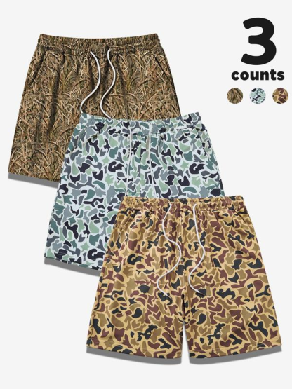 Men's Camo Print Shorts, Regular Fit Casual Street Shorts for Summer