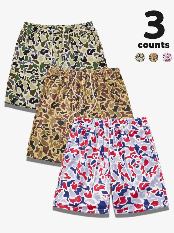 Men's Camo Print Shorts, Regular Fit Casual Street Shorts for Summer