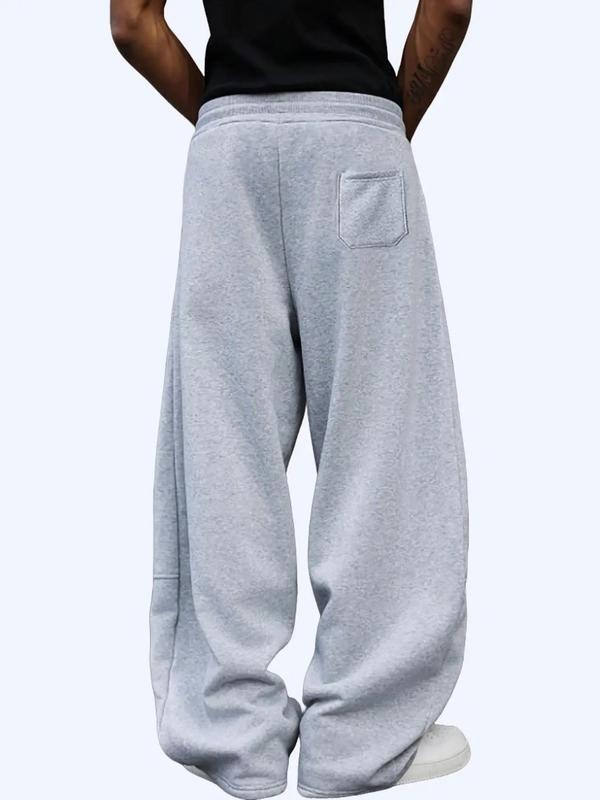 Unisex Drawstring Waist Winter Warm Straight Wide-Leg Loose Fit Jogger Pants with Pockets
