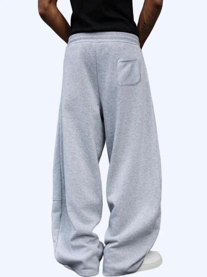 Unisex Drawstring Waist Winter Warm Straight Wide-Leg Loose Fit Jogger Pants with Pockets