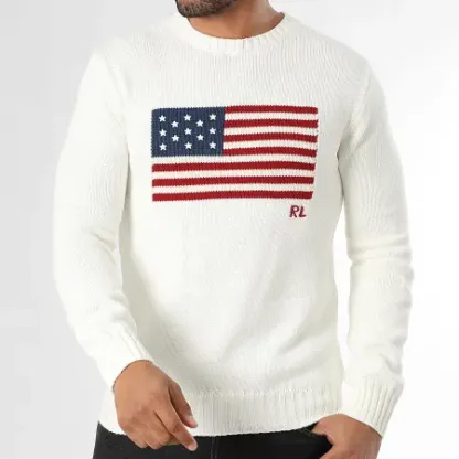 Pull Drapeau Brodé Beige