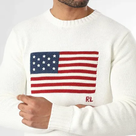 Pull Drapeau Brodé Beige