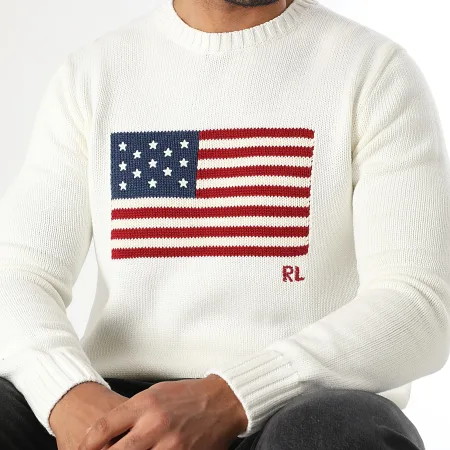 Pull Drapeau Brodé Beige