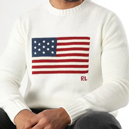 Pull Drapeau Brodé Beige