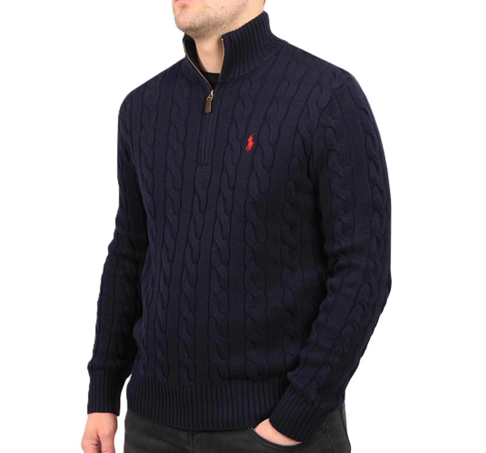 Half-Zip Knit Sweater Navy Blue