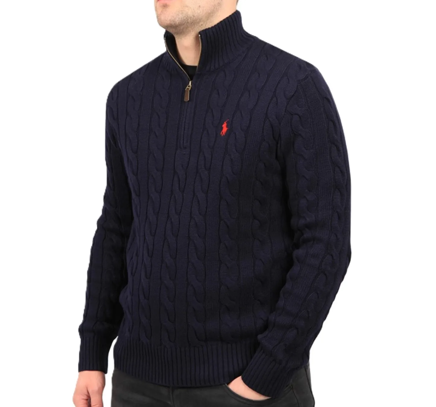 Half-Zip Knit Sweater Navy Blue