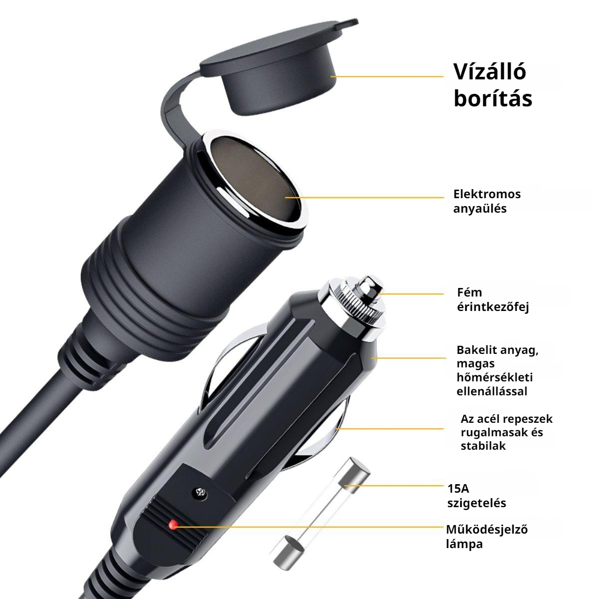 Autós szivargyújtó csatlakozó hosszabbító kábel 12v24v univerzális
