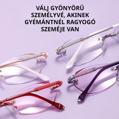 Gyémántcsiszolt, keret nélküli, kék fényt blokkoló olvasószemüveg