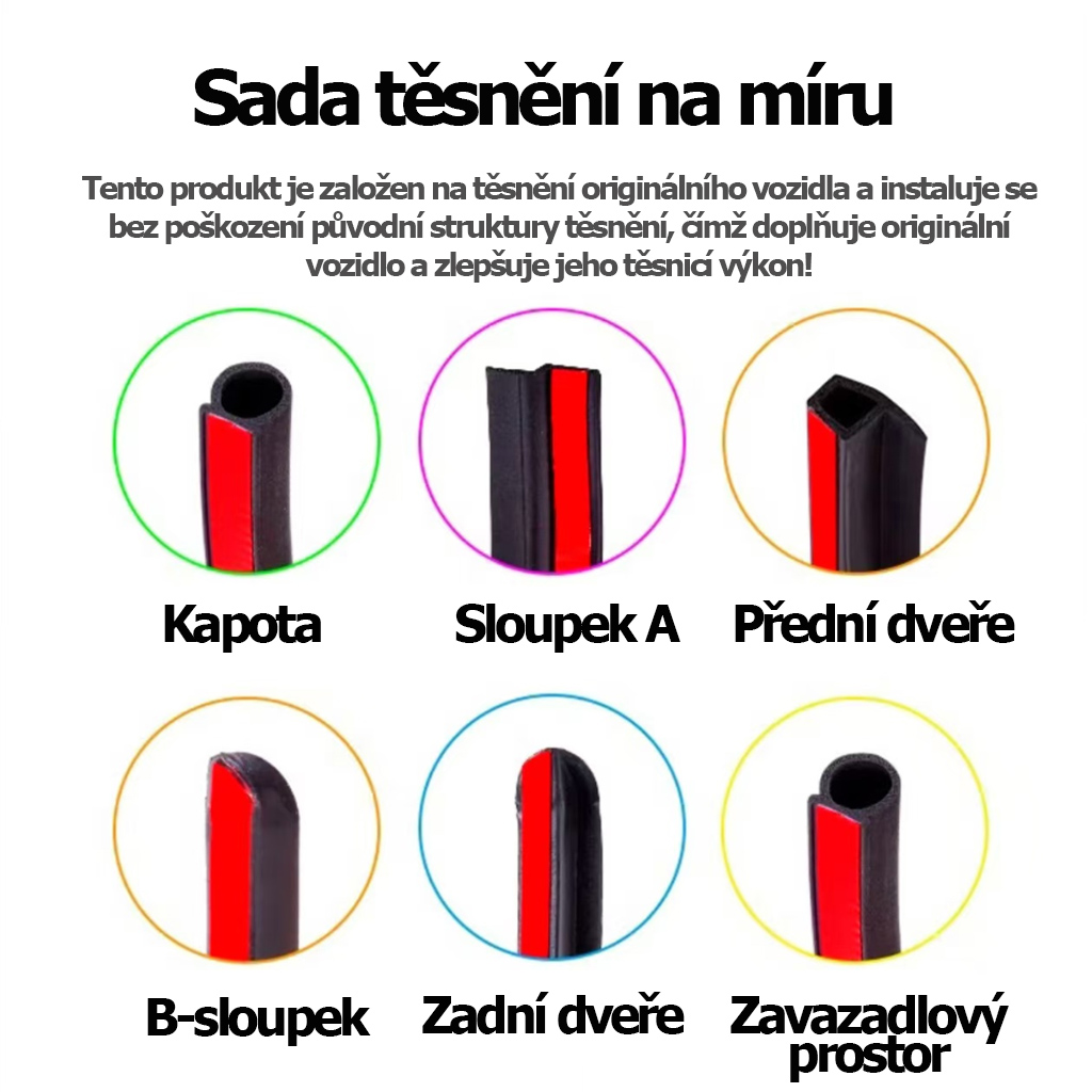 Těsnicí lišty pro vozy Volkswagen a Toyota, přední sklo Passat, Magotan, Tayron, Tiguan L, zvukově izolační lišty středové konzoly, B-sloupek a všechny dveře; úpravy k dispozici pro všechny modely.