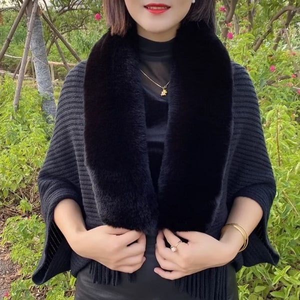 🔥BUY 2 SAVE 15%—Winter Knit Fringe Fur Collar Shawl