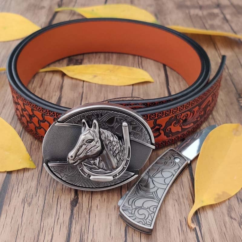 Fashion Punk Men's Genuine Leather Belt With Knife
