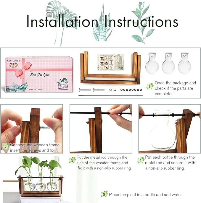 Air Planter Bulb Glass Vase Metal Swivel Holder Retro Tabletop for Hydroponics Home Garden Office Decoration - 3 Bulb Vase