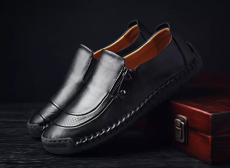 🔥HOT SALE🎁75% OFF | MENS HANDMADE SIDE ZIPPER CASUAL COMFY LEATHER SLIP ON LOAFERS