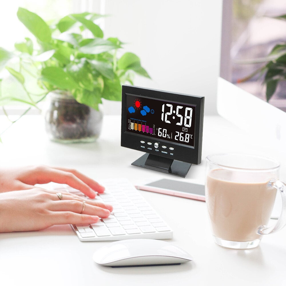 (🎁2023-Christmas Hot Sale🎁)Digital LED Temperature Humidity Monitor Weather Forecast LED Table Alarm Clock