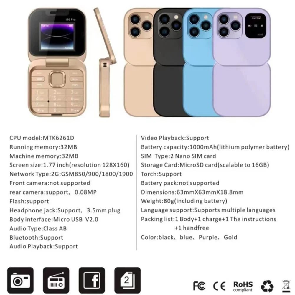 [Counter genuine]2024 New Mini Flip Mobile Phone 2 SIM Card Small Display Foldable Cell Phone