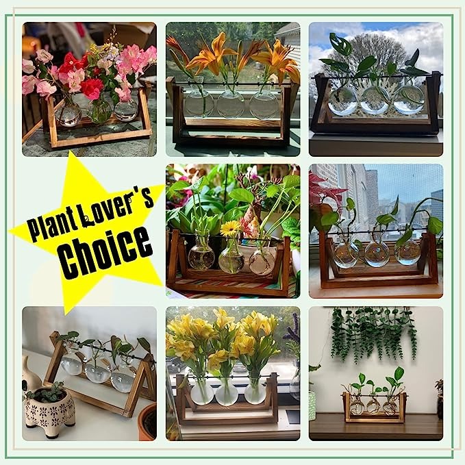 Air Planter Bulb Glass Vase Metal Swivel Holder Retro Tabletop for Hydroponics Home Garden Office Decoration - 3 Bulb Vase