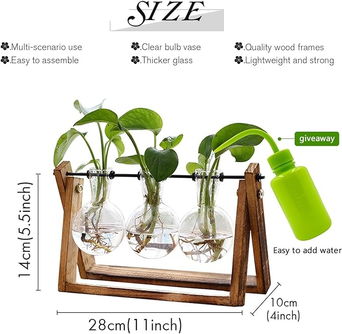 Air Planter Bulb Glass Vase Metal Swivel Holder Retro Tabletop for Hydroponics Home Garden Office Decoration - 3 Bulb Vase