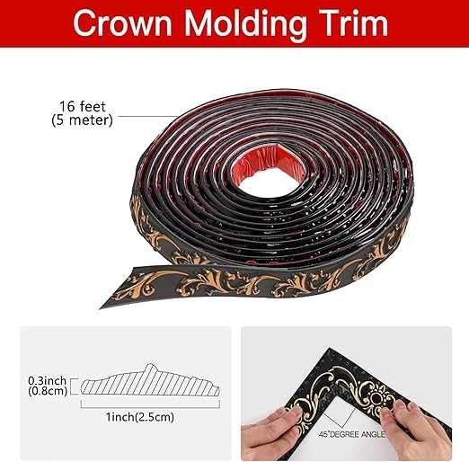 Flexible Molding Trim 3D Wall Edging Strip Self Adhesive, Peel and Stick Wall Trim for Door Mirror Frame Cabinet Photo Frame Home Decor