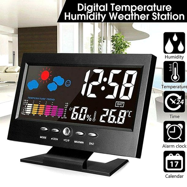 (🎁2023-Christmas Hot Sale🎁)Digital LED Temperature Humidity Monitor Weather Forecast LED Table Alarm Clock
