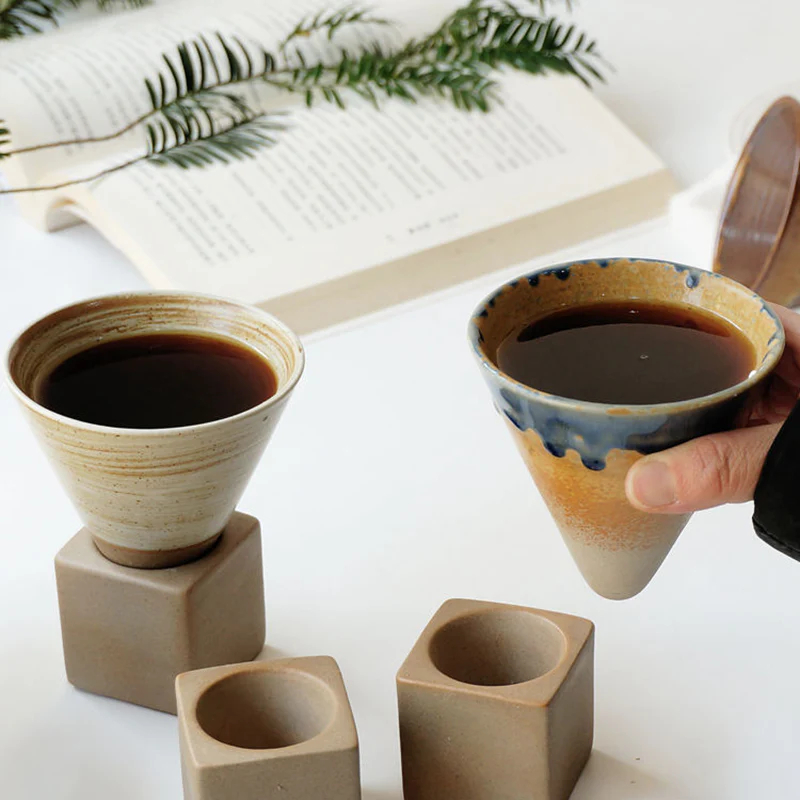 Handmade Ceramic Vintage Coffee Mug(Set includes base)