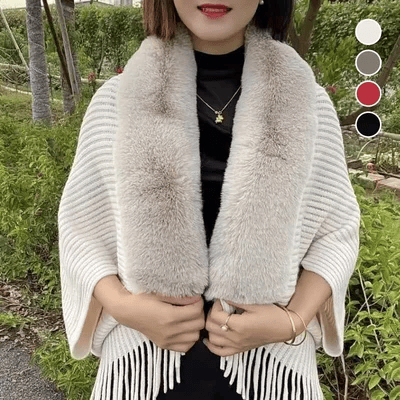 🔥BUY 2 SAVE 15%—Winter Knit Fringe Fur Collar Shawl