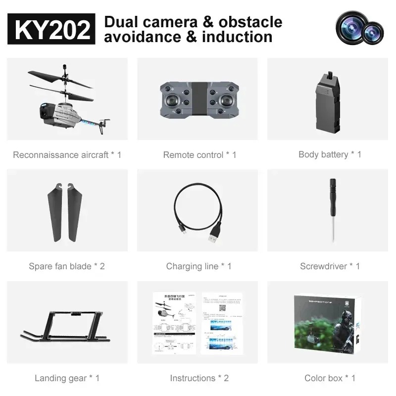 KY202 RC Helicopter Drone 4K Dual Camera Obstacle Avoidance Air
