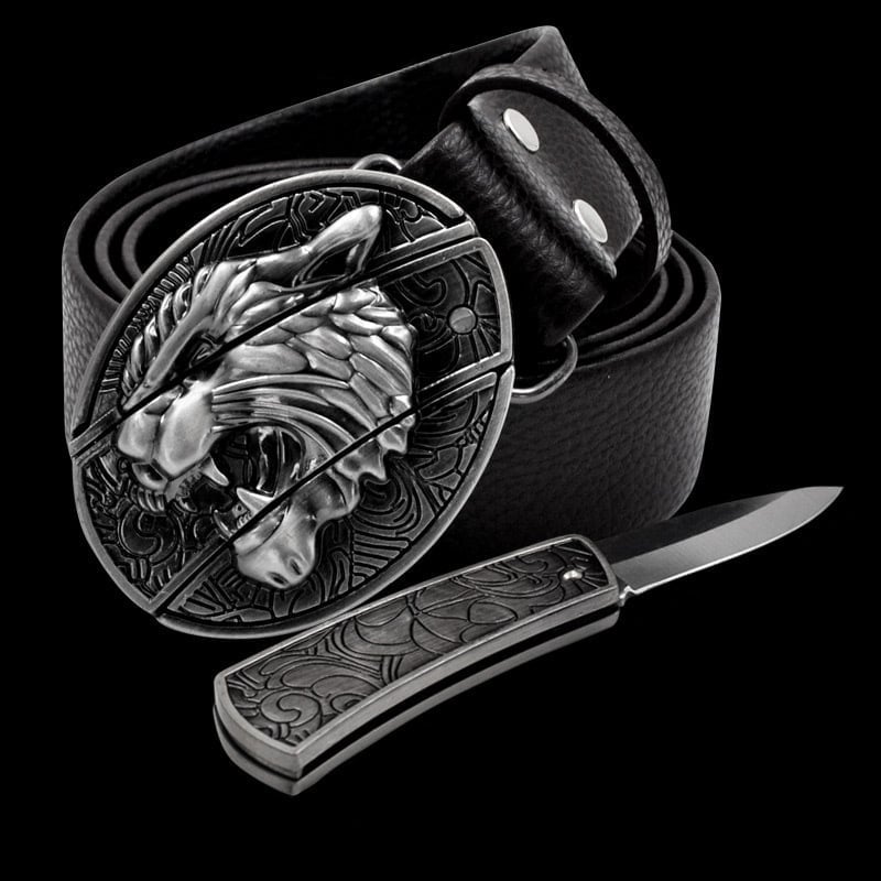 Fashion Punk Men's Genuine Leather Belt With Knife