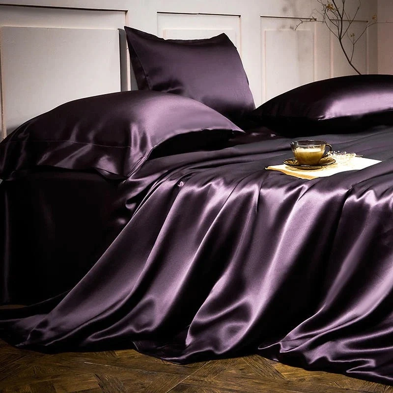 🔥[Christmas early promotion ​- FREE SHIPPING]🔥100% silk-25 Momme Luxury Pure Mulberry Silk Bedding Set of 4( 1x Bedsheet + 2x Pillowcases)