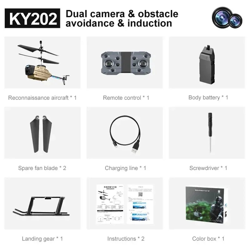 KY202 RC Helicopter Drone 4K Dual Camera Obstacle Avoidance Air