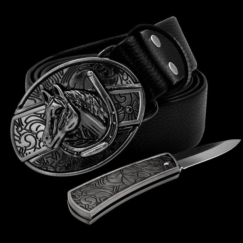 Fashion Punk Men's Genuine Leather Belt With Knife