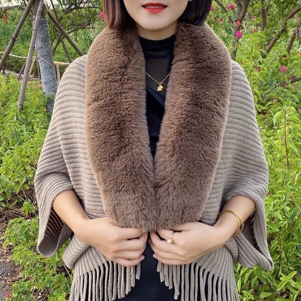 🔥BUY 2 SAVE 15%—Winter Knit Fringe Fur Collar Shawl