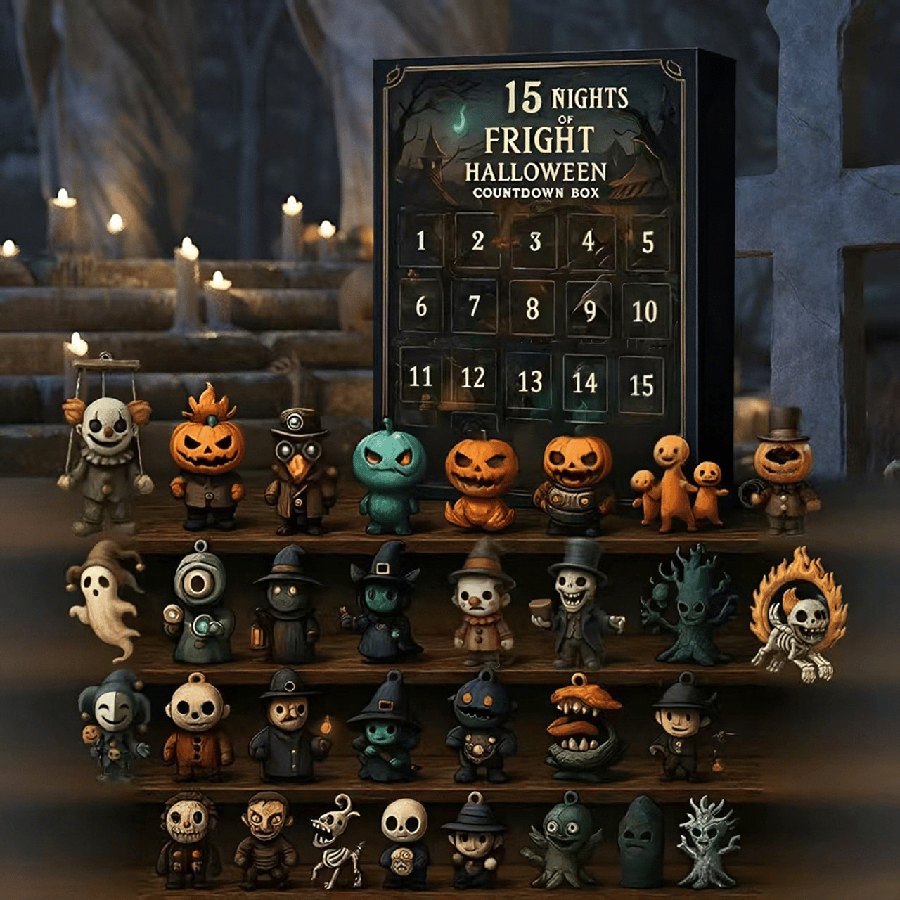 🔥LAST DAY 49% OFF🎃31 Nights of Fright – Halloween Countdown Box with Figurines