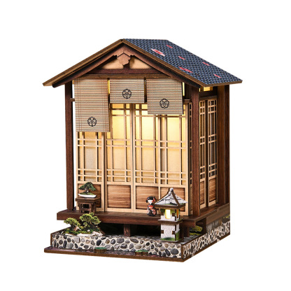 Cross-Border Custom DIY Small House Bookend Moss Lamp and Garden 3D Puzzle Handmade Assembly Model DIY Wooden Bookend