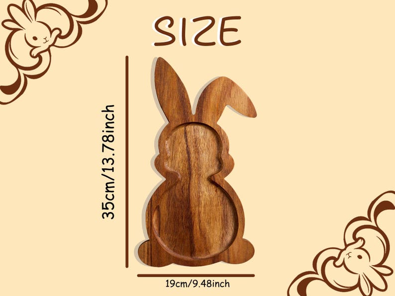 Easter bunny-patterned carved wooden candy tray, suitable for children.