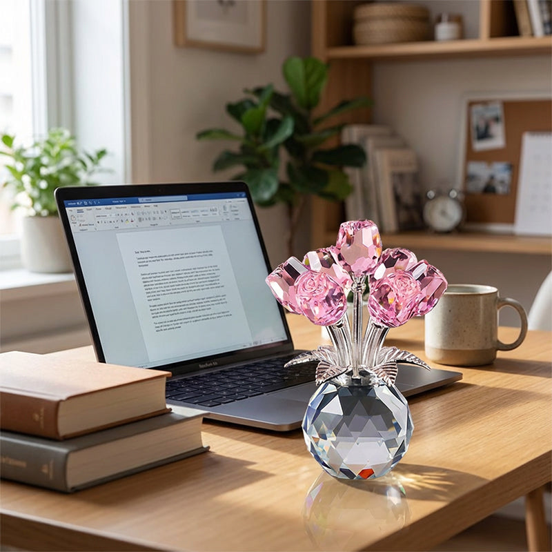 Everlasting Crystal Rose Flower Figurine in Vase ,Elegant Home Decor 💎