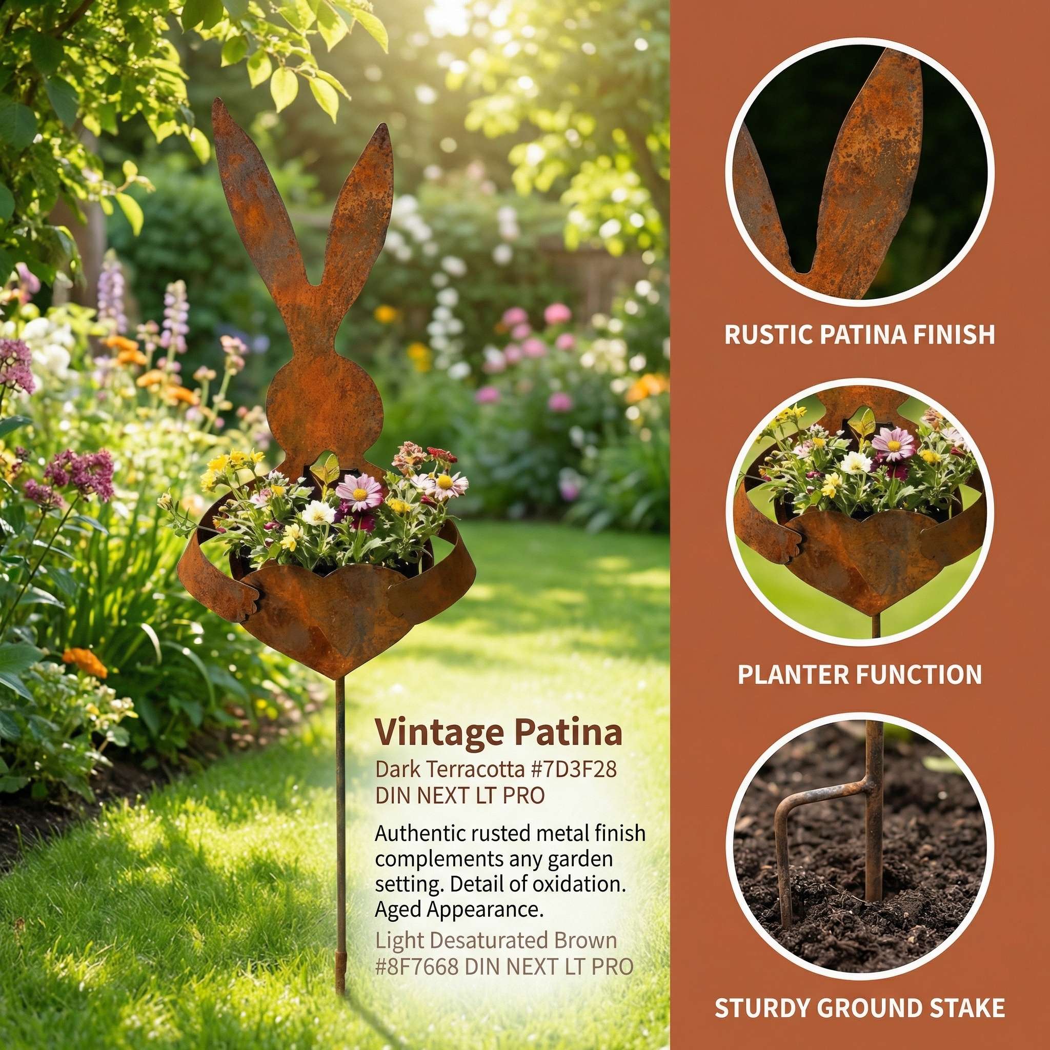 Easter Vintage Metal Rabbit Shaped Planter Garden Stake