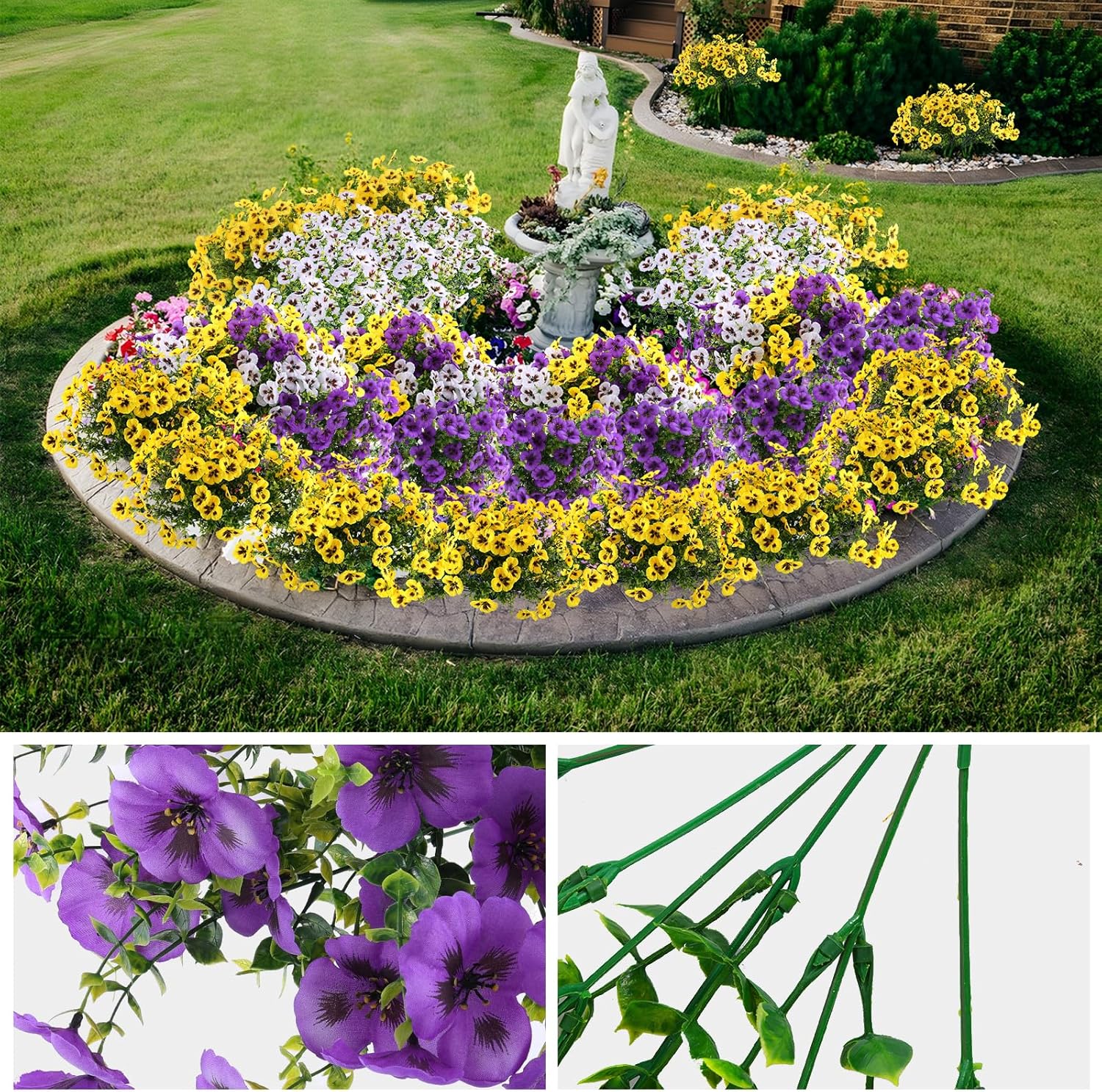 Artificial Pansy Flowers for Outdoor Decor, UV Resistant Faux Silk Flowers for Planters