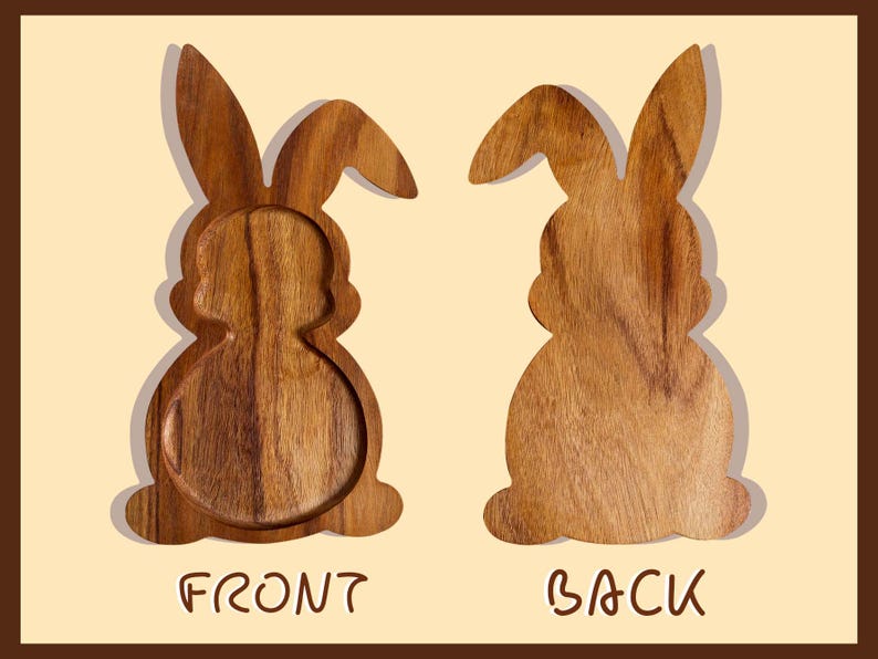 Easter bunny-patterned carved wooden candy tray, suitable for children.